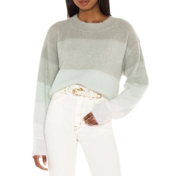 Free People Autumn Sky Olive Ombré Fuzzy Knit Pullover Sweater Medium - Picture 1 of 10